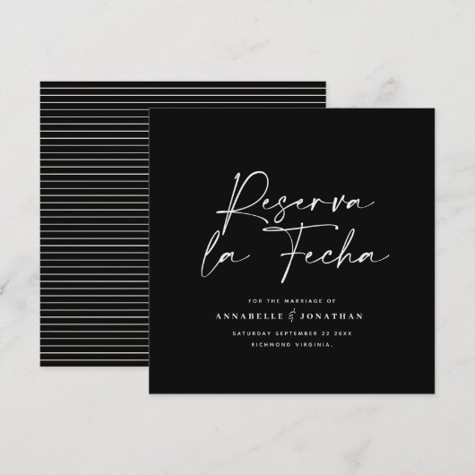 Moderne trouwkaart Reserva la Fecha crème zwart Be Save The Date (Voorkant / Achterkant)