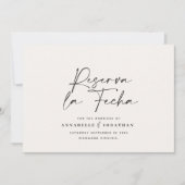 Moderne trouwkaart 'Reserva la Fecha' crèmekleurig Save The Date (Voorkant)