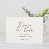 Moderne trouwkaart 'Reserva la Fecha' crèmekleurig Save The Date (Staand voorkant)
