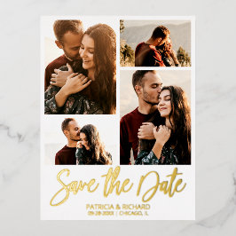 Moderne Trouwkaart Save The Date 4 Foto Collage Folie Feestdagen Briefkaart