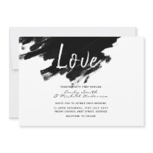 Moderne Trouwkaart Uitnodigingen - Verf zwart wit