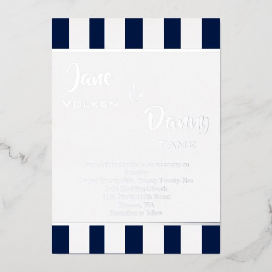 Moderne trouwkaart zwart-wit gestreept met  folie uitnodiging (Voorkant)