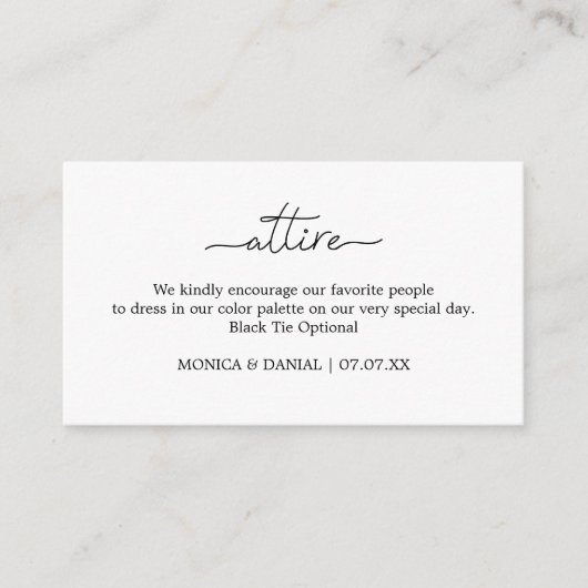 Moderne trouwkleding kledingcode informatiekaartje (Voorkant)