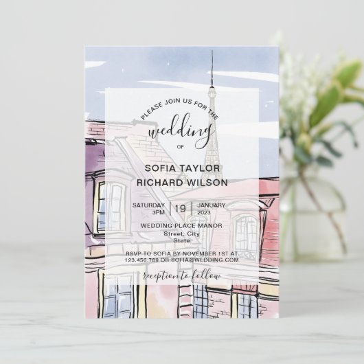 Moderne Trouwlocatie Parijs Eiffeltoren Invi Kaart (Staand voorkant)