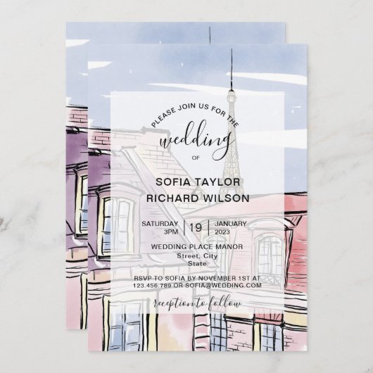 Moderne Trouwlocatie Parijs Eiffeltoren Invi Kaart (Voorkant / Achterkant)