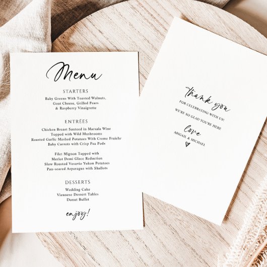 Moderne Trouwmenu Eenvoudig Handgeschreven Menu