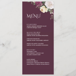 Moderne Trouwmenu kaart met Pioenrozen in Bourgond