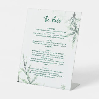 Moderne trouwmenu, minimalistisch menu, elegant reclamebord met voetstuk