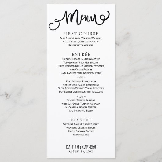 Moderne Trouwmenu's | Rustieke Typografie (Zwart) Menu (Voorkant)