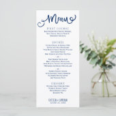 Moderne Trouwmenus | Typografie (Marineblauw) Menu (Staand voorkant)