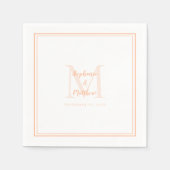 Moderne Trouwnaam & Datum Monogram Initiaal Perzik Servet (Voorkant)