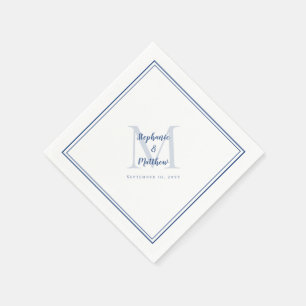 Moderne Trouwnamen & Datum Monogram Blauw Servet