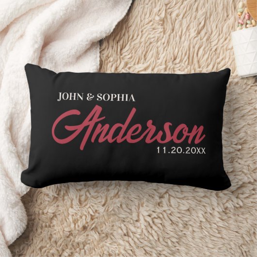 Moderne Trouwparen Naam Datum Ivoire Kleurtekst Kussen (Deken)