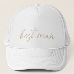 Moderne Trouwpartij   Beige Script Trucker Pet