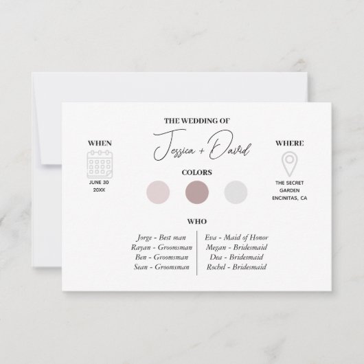 Moderne trouwpartij kleding | Bruiloft kleur Kaart (Voorkant)