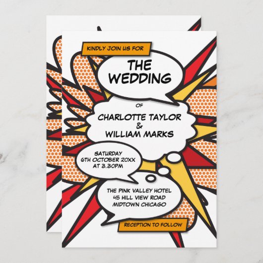 Moderne Trouwplezier Stijlvolle Stripboek Kaart (Voorkant / Achterkant)