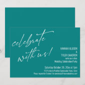 Moderne Trouwreceptie Vier Ons Feest met ons Groen Kaart (Voorkant / Achterkant)