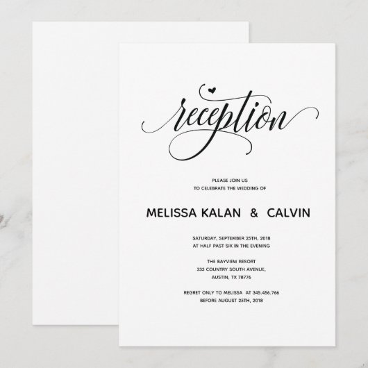 Moderne trouwreceptiekaart v1 kaart (Voorkant / Achterkant)