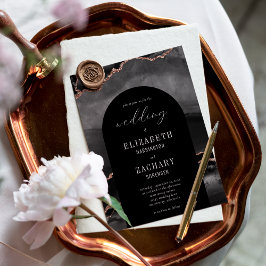 Moderne trouwring Black Rose Goud Agaat Bruiloft Kaart