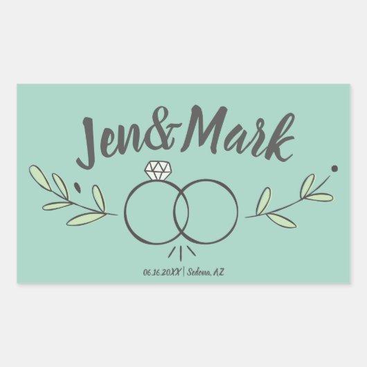 Moderne Trouwring Doodle Save the Date Rechthoekige Sticker (Voorkant)