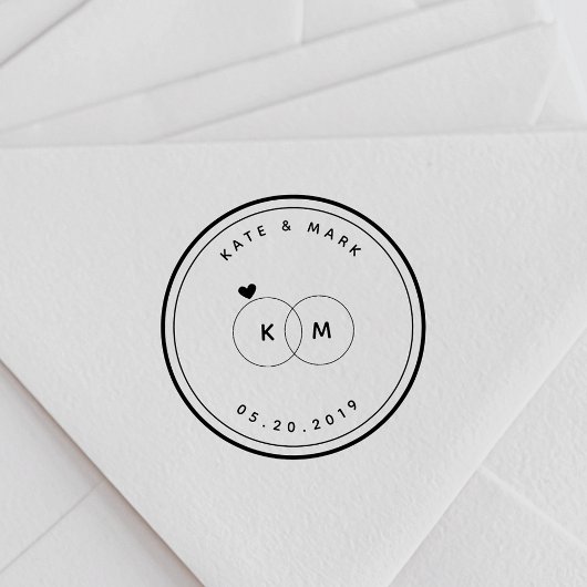 Moderne Trouwringen Monogram Save the Date Rond Zelfinktende Stempel