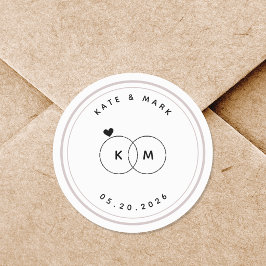 Moderne Trouwringen Monogram Save the Date Ronde Sticker