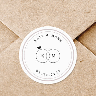 Moderne Trouwringen Monogram Save the Date Ronde Sticker