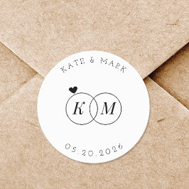 Moderne Trouwringen Monogram Save the Date Ronde Sticker