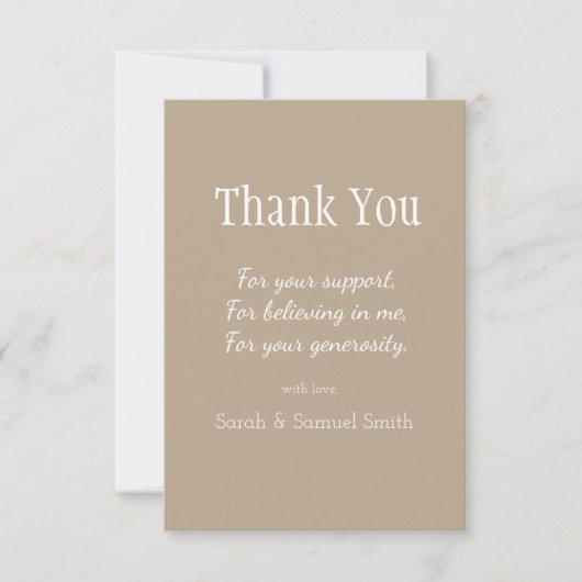 Moderne Trouwscript Taupe en Wit Aangepast Bedankkaart (Voorkant)