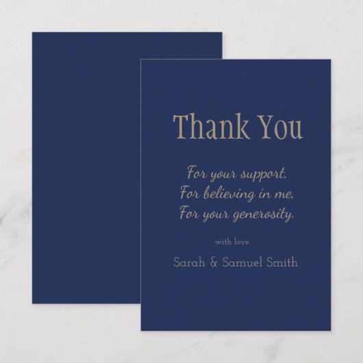 Moderne Trouwscriptie Navy en Goud Aangepast Bedankkaart (Voorkant / Achterkant)