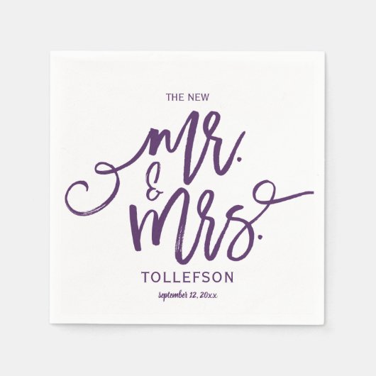 Moderne Trouwservetten | Brush Script (Pruim) Servet (Voorkant)