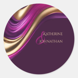 Moderne trouwstickers-Paarse fuchsia en goud Ronde Sticker