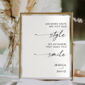 Moderne trouwstoelen zijn niet onze stijl reclamebord met voetstuk