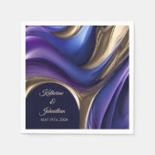 Moderne Trouwtafel Decor-Blauw Paarse en Goud Servet (Voorkant)
