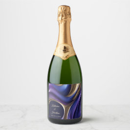 Moderne Trouwtafel Decor-Blauw Paarse Goud- Sparkling Wijnetiket