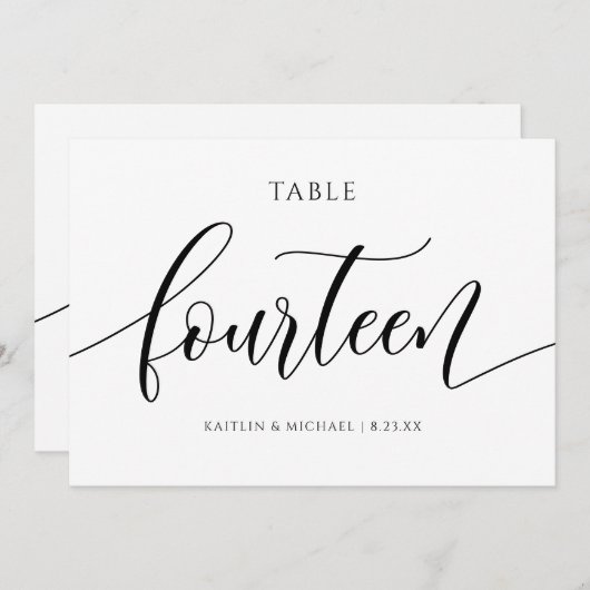 Moderne Trouwtafel Nummers Kalligrafie - 14 Kaart (Voorkant / Achterkant)