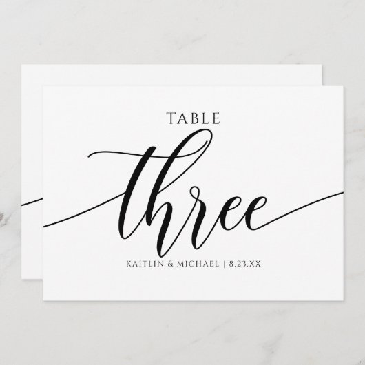 Moderne Trouwtafel Nummers Kalligrafie - 3 Kaart (Voorkant / Achterkant)