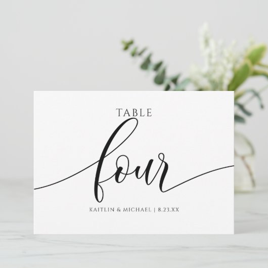 Moderne Trouwtafel Nummers Kalligrafie - 4 Kaart (Staand voorkant)