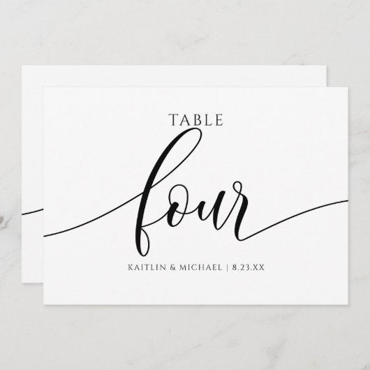 Moderne Trouwtafel Nummers Kalligrafie - 4 Kaart (Voorkant / Achterkant)