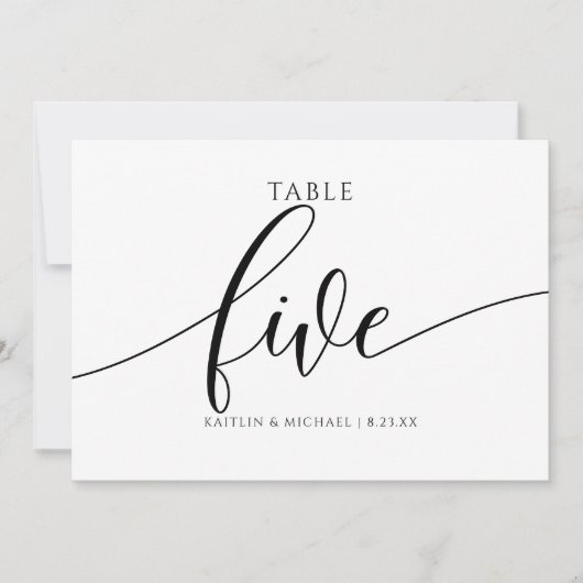Moderne Trouwtafel Nummers Kalligrafie - 5 Kaart (Voorkant)