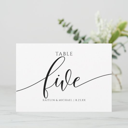 Moderne Trouwtafel Nummers Kalligrafie - 5 Kaart (Staand voorkant)