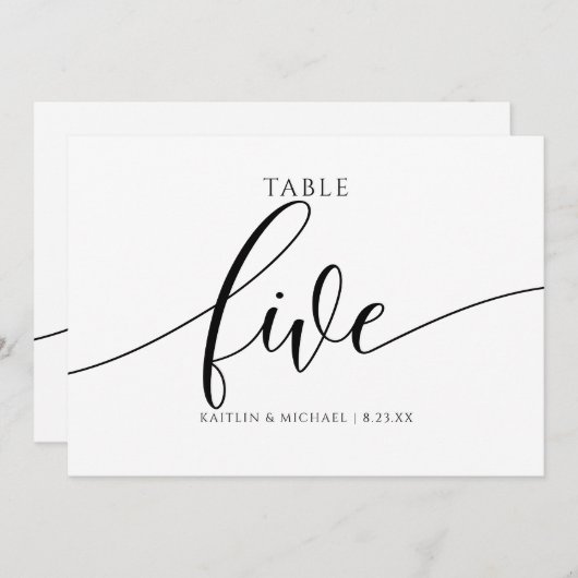 Moderne Trouwtafel Nummers Kalligrafie - 5 Kaart (Voorkant / Achterkant)