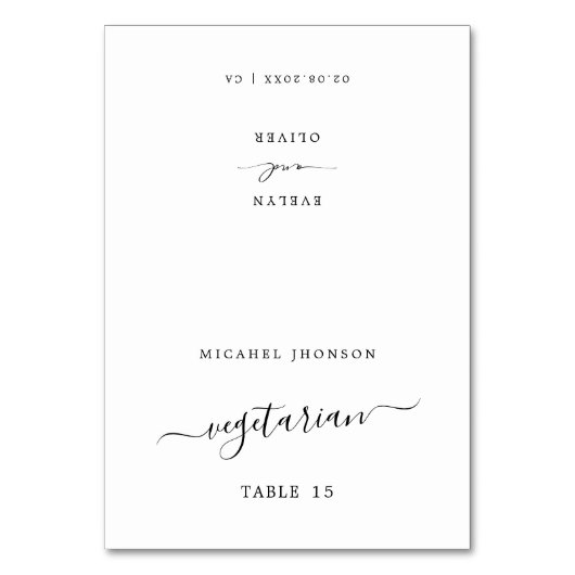 Moderne Trouwtafel plaats kaarten met maaltijdkeuz (Voorkant)