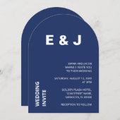 Moderne trouwuitnodiging in Navyblauw Kaart (Voorkant / Achterkant)