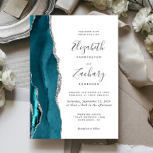 Moderne trouwuitnodiging in Teal Zilver Agate