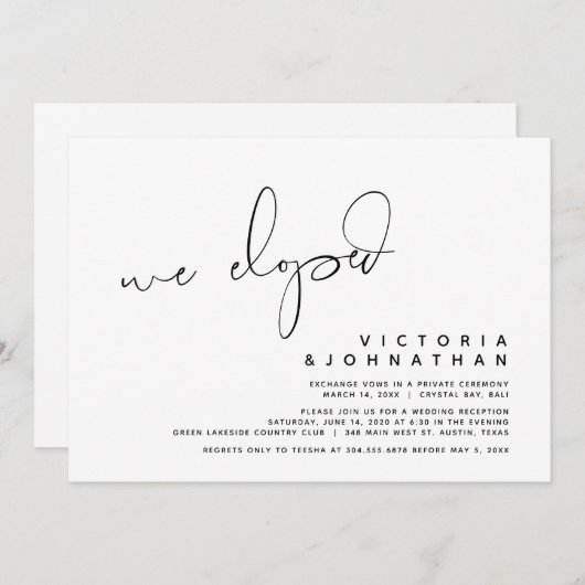 Moderne trouwvlucht, verrassing, we zijn gevlucht  kaart (Voorkant / Achterkant)