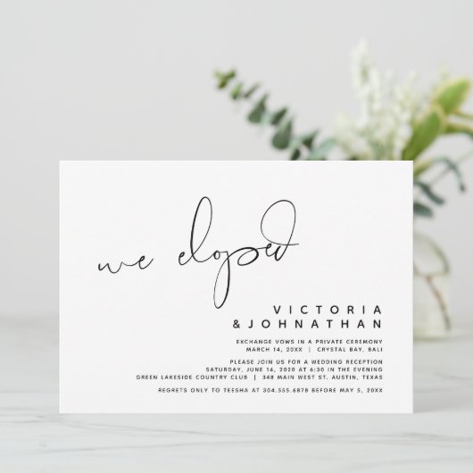 Moderne Trouwvlucht, Verrassing, we zijn weggelope Kaart (Staand voorkant)