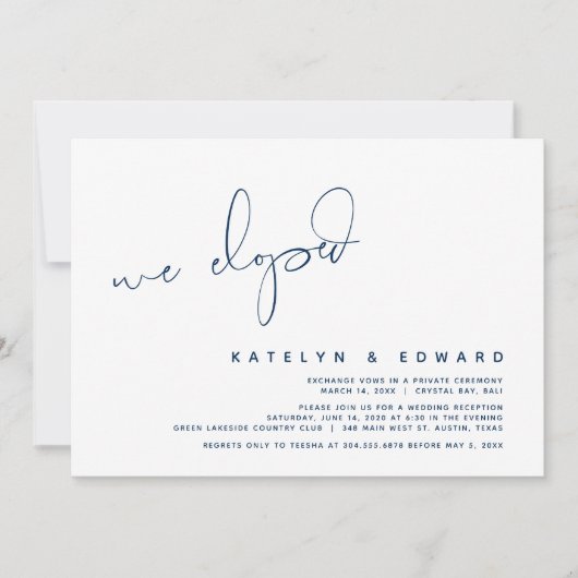 Moderne trouwvlucht, verrassing, we zijn weggelope kaart (Voorkant)