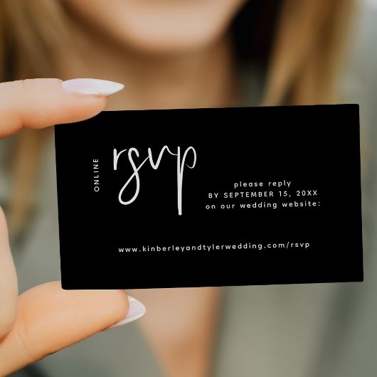 Moderne trouwwebsite online RSVP zwart Informatiekaartje