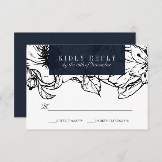 Moderne tuin | Blauw | Bloemen bruiloft RSVP (Voorkant / Achterkant)